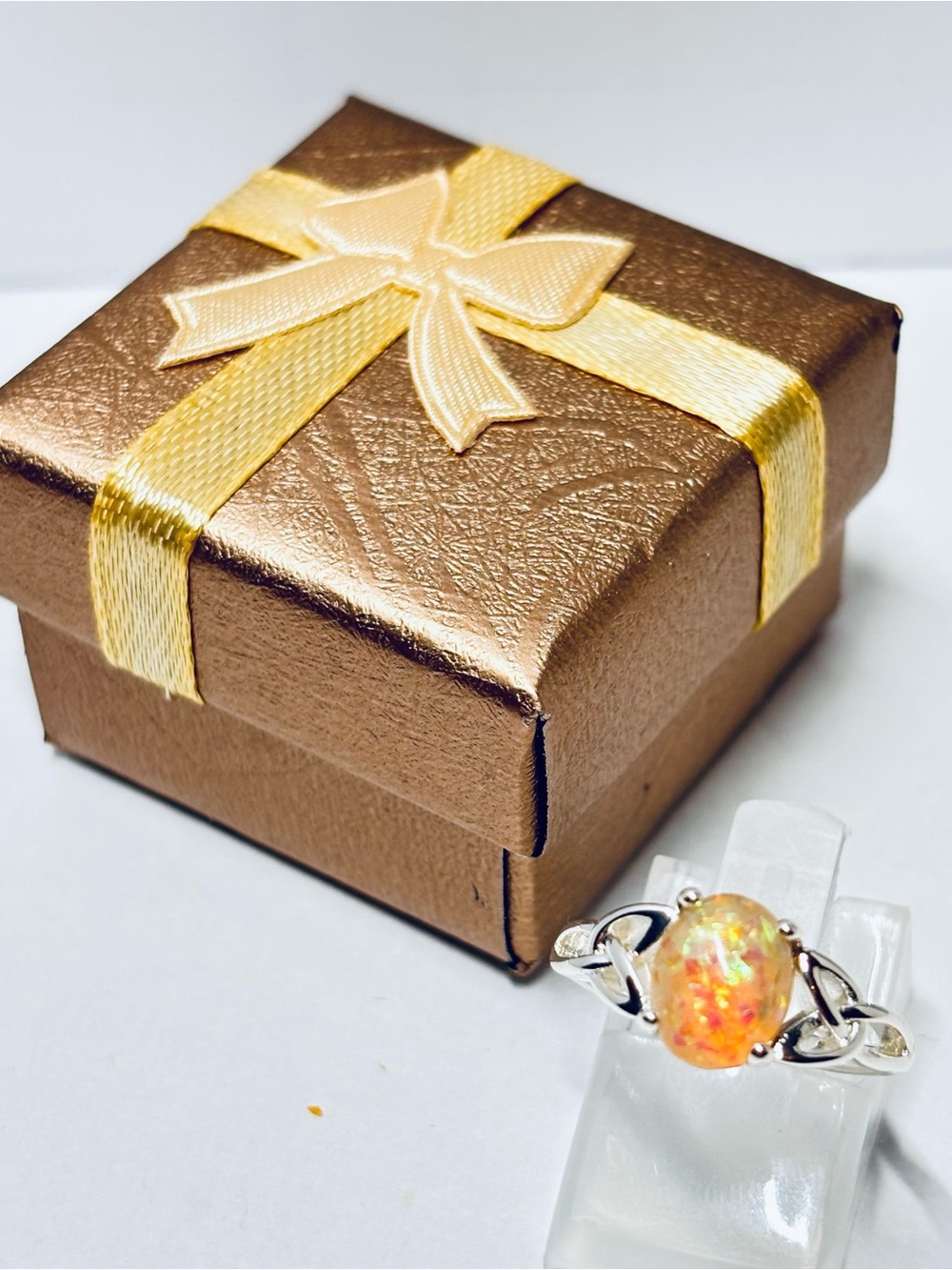 Women's Oval Simulated Orange Fire Opal Celtic Ring Size 6.5
